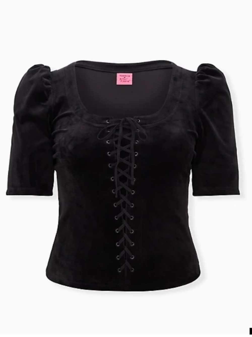 Torrid+Betsey Johnson Black Velvet Lace-Up/Corsetted Puff Sleeve Top!